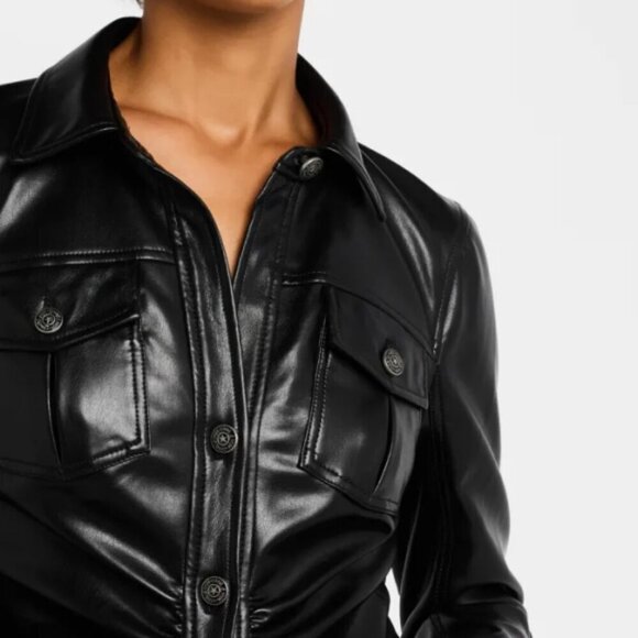 CINQ À SEPT 'Alizee' Vegan Leather Mini Shirt-Dress, Black - Picture 4 of 4